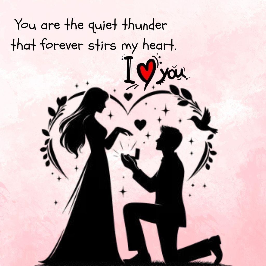 20+ I Love You Images with Quotes for Free Download 16 Silhouette of a man proposing to a woman with hearts and romantic elements on a soft pink background.