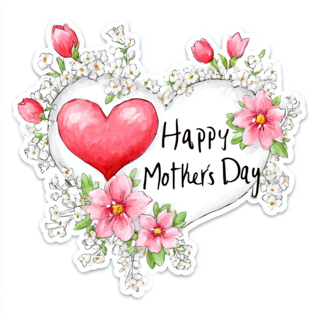 Colorful free Mother's Day sticker with 'happy mothers day' text and heart decorations