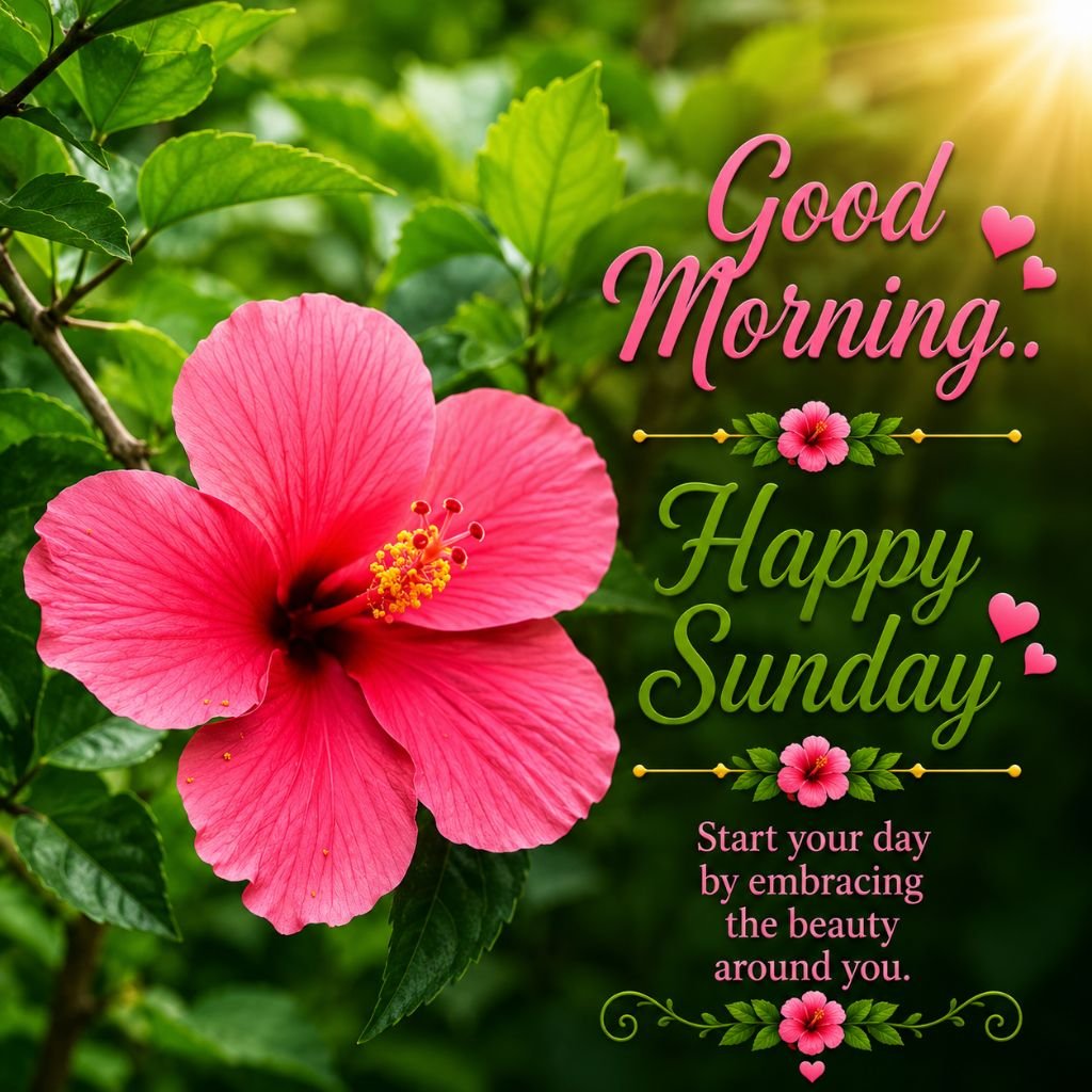 pink hibiscus happy Sunday greeting