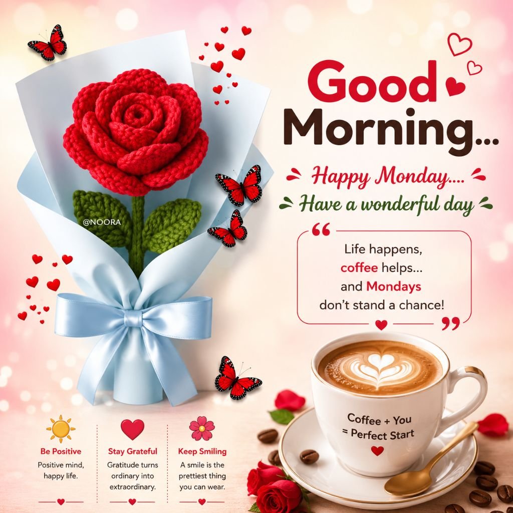 red crochet rose bouquet funny coffee jokes