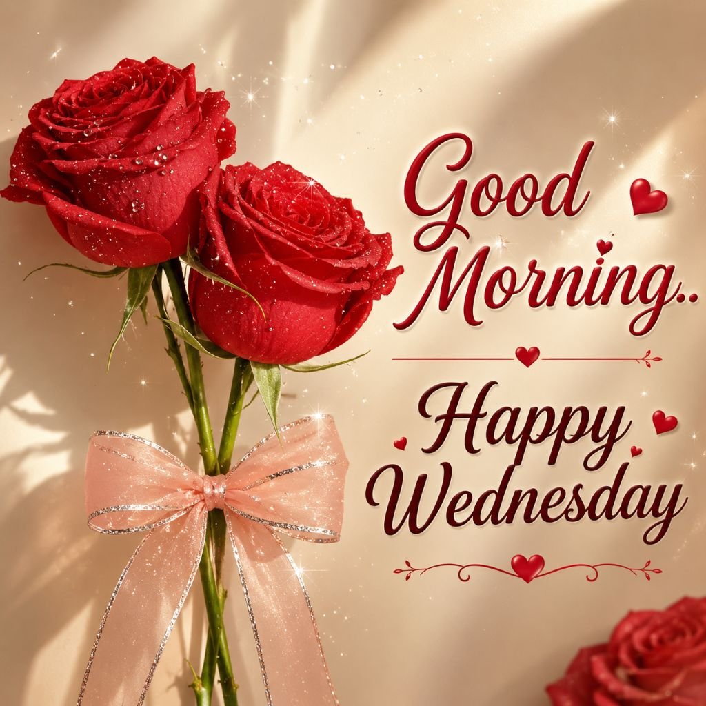 romantic good morning happy wednesday red roses greeting image