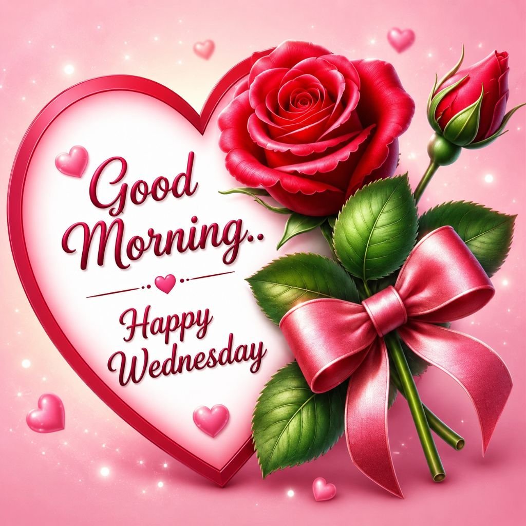 romantic good morning happy wednesday rose heart greeting image