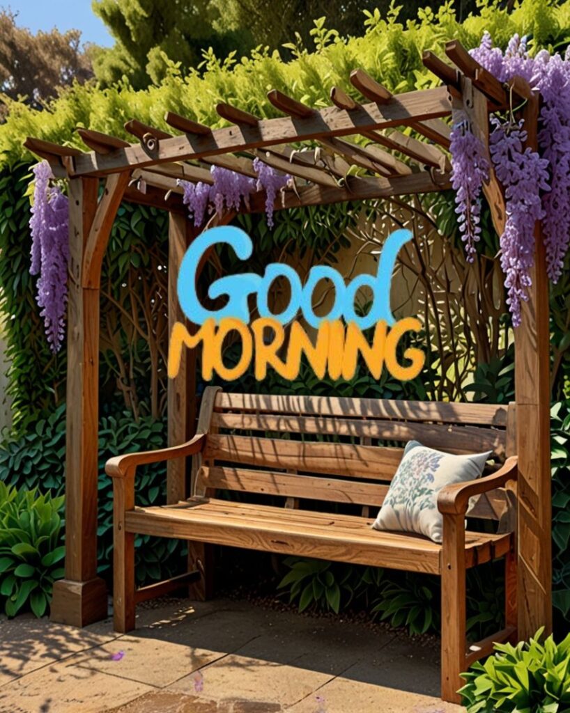 20+ Cute Simple Good Morning Images That Make You Smile Instantly 2 A rustic pergola draped in wisteria vines, shading a weathered teak bench