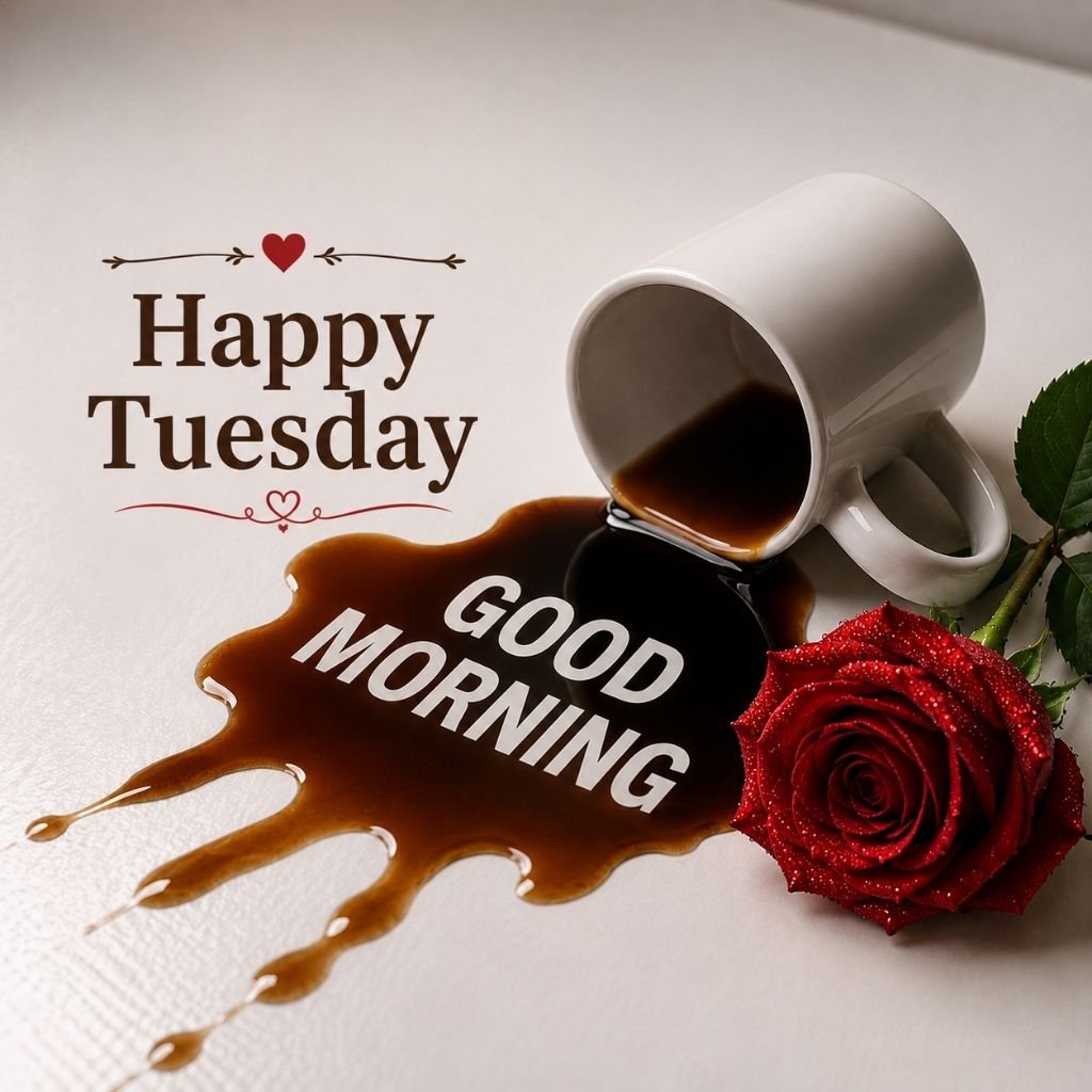 spilled coffee happy Tuesday greeting