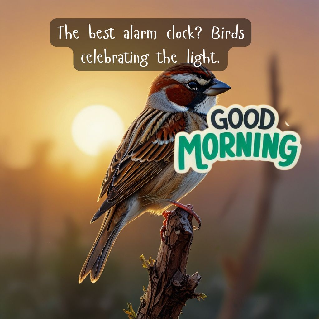 Nature Good Morning Quotes with Images to Boost Your Mood All Day 32 parrow perched on a branch at sunrise