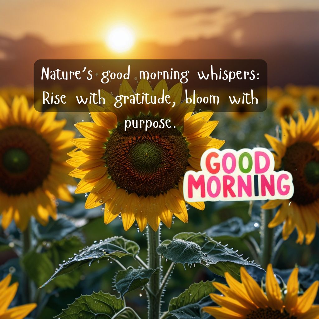 Nature Good Morning Quotes with Images to Boost Your Mood All Day 28 Dew-kissed sunflower at sunrise