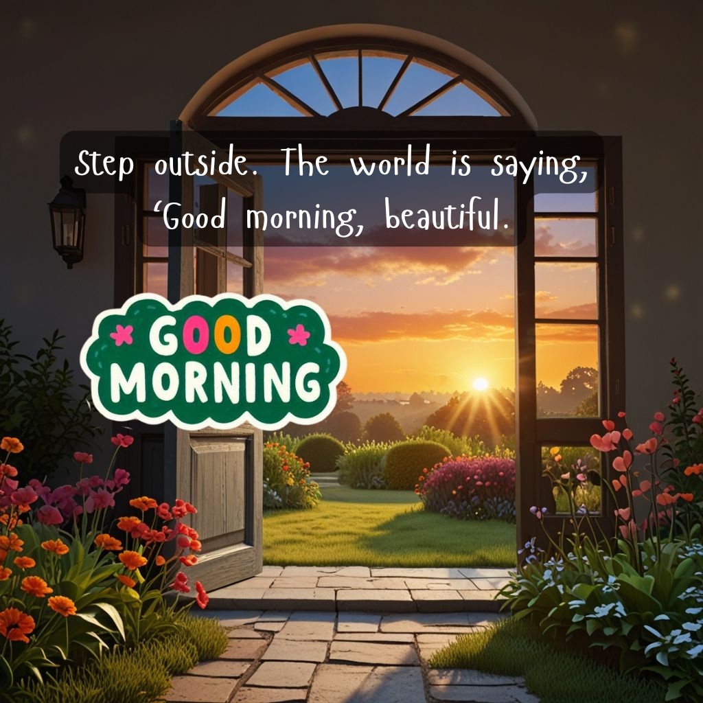Nature Good Morning Quotes with Images to Boost Your Mood All Day 34 Open door leading to a garden sunrise