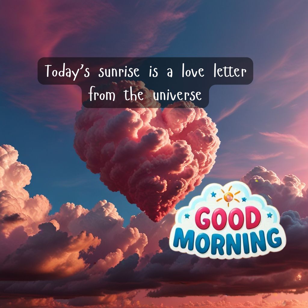 Nature Good Morning Quotes with Images to Boost Your Mood All Day 29 Heart-shaped cloud in a pink sky.