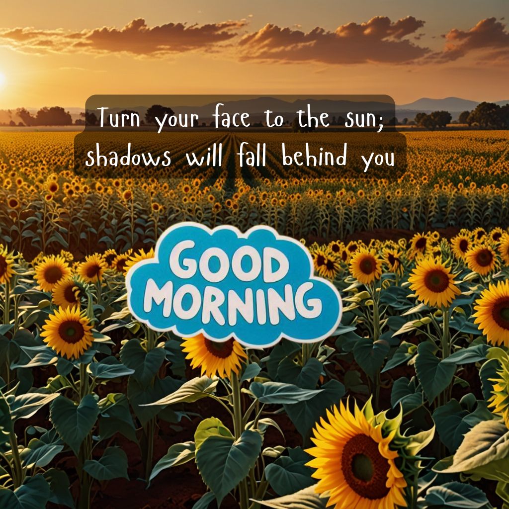 Nature Good Morning Quotes with Images to Boost Your Mood All Day 30 Sunflower field at golden hour.