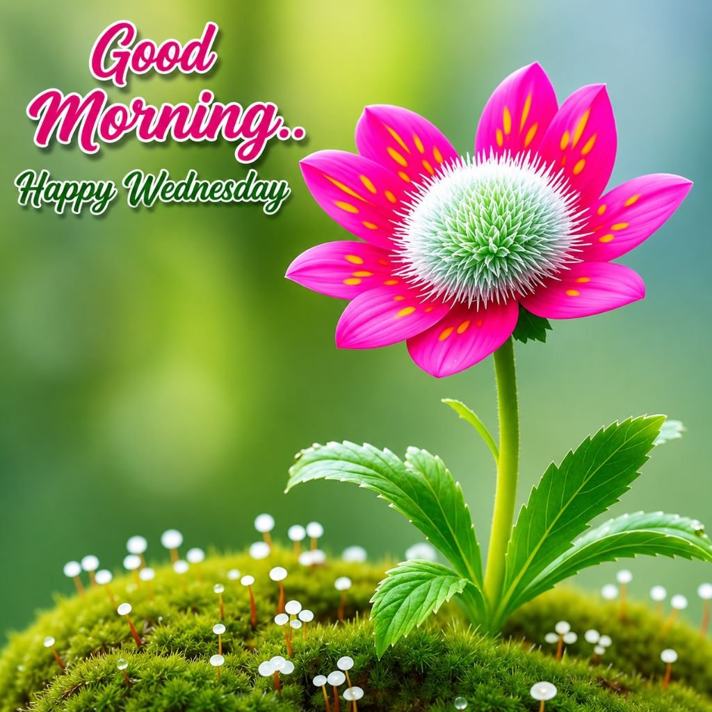 vibrant pink flower good morning happy wednesday greeting image