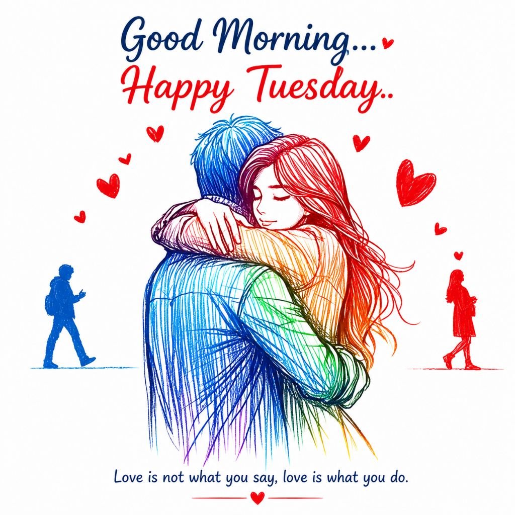 Romantic Couple Drawing with happy tuesday wishes