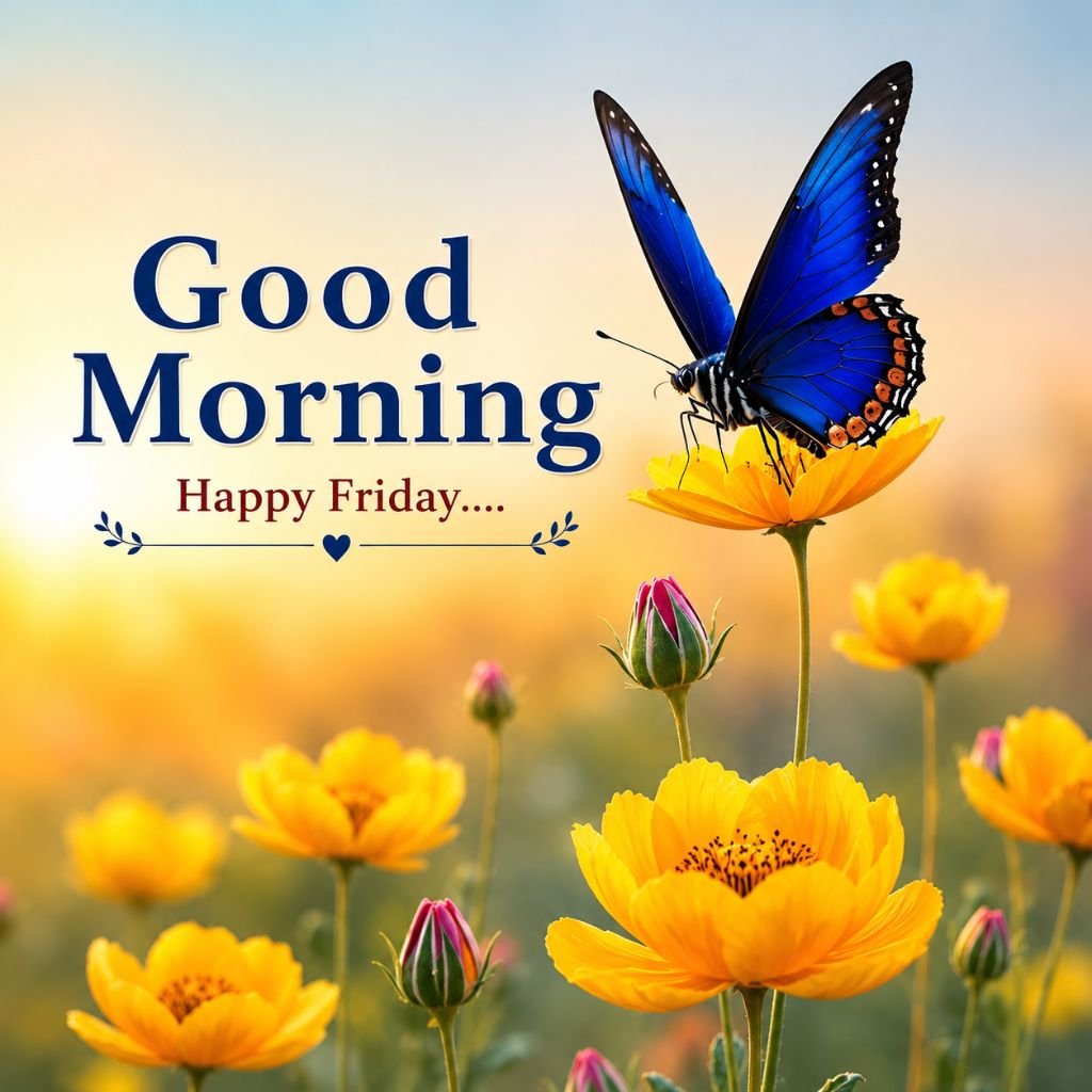 a blue butterfly perched on bright yellow flowers amazing good morning scenery