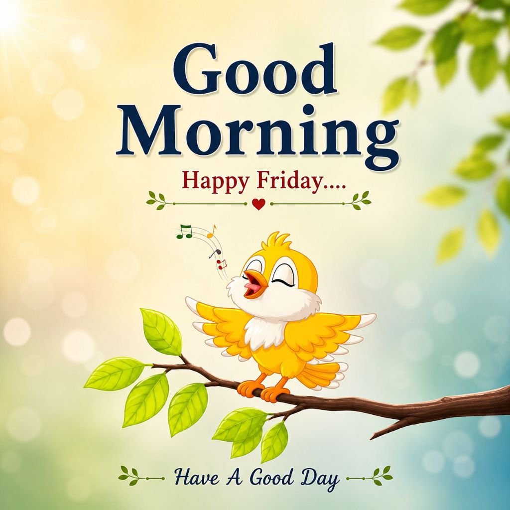 a cute yellow singing bird good morning special picture