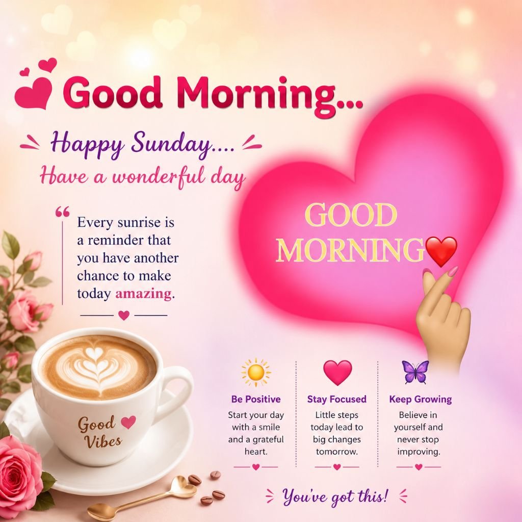 a heart-shaped pink graphic good morning pictures of coffee