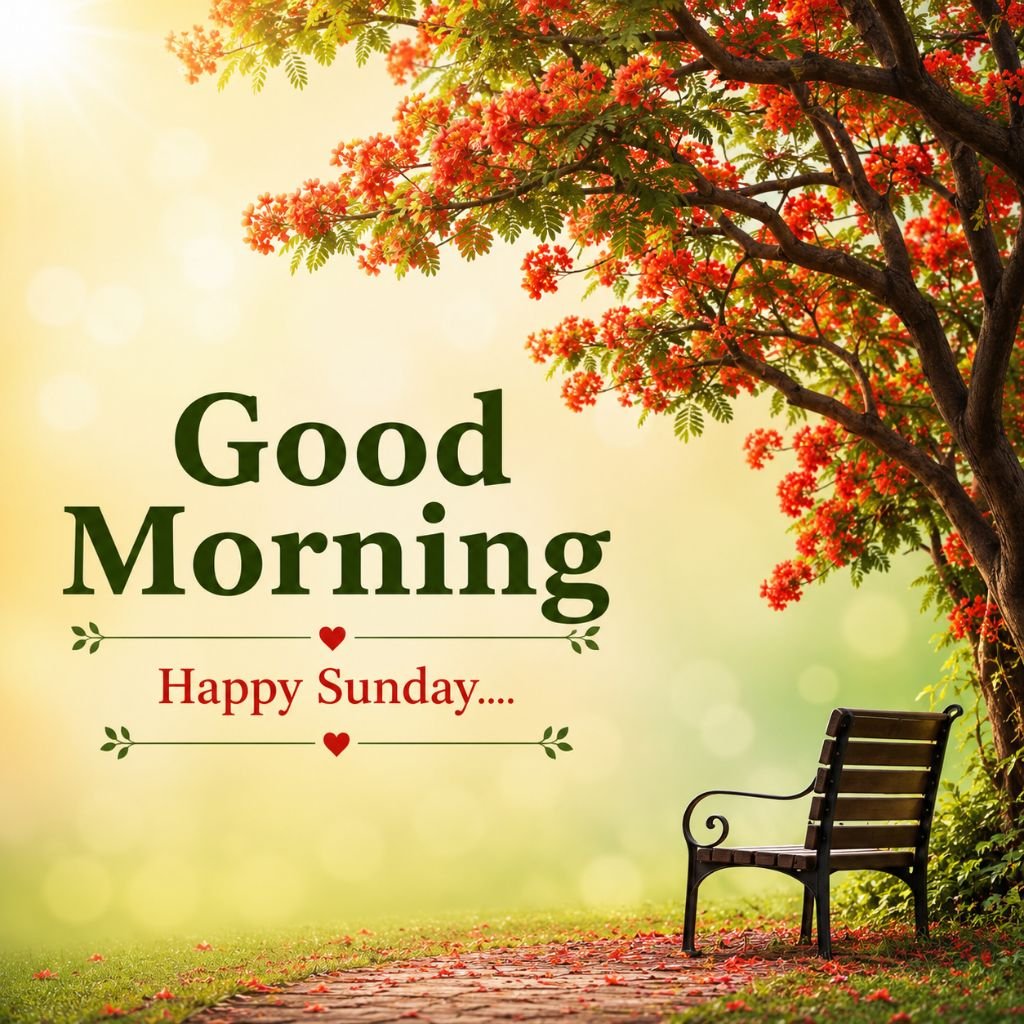  a peaceful park bench image with good morning