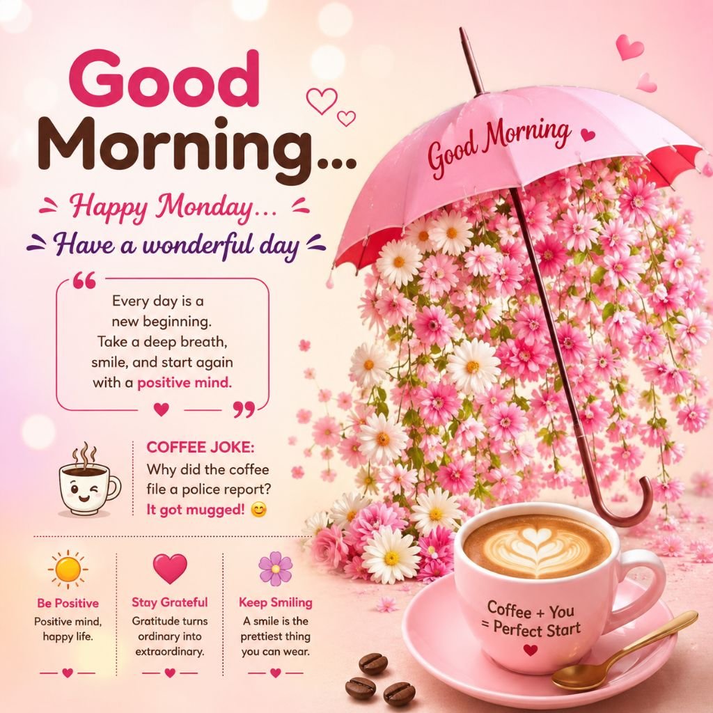 a pink floral umbrella beautiful good morning coffee