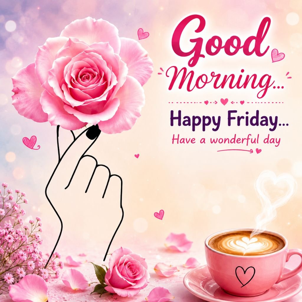 a pink rose coffee images with good morning