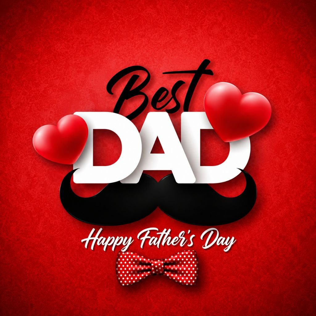 best dad happy father’s day image with mustache, hearts and red background
