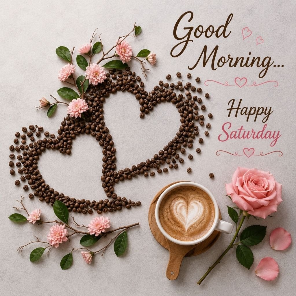 coffee bean heart Saturday morning greeting