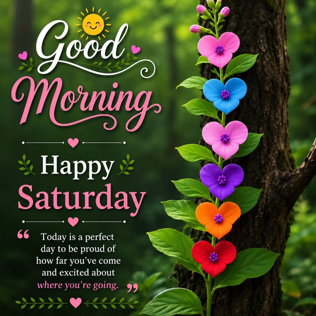 colorful heart flowers Saturday greeting
