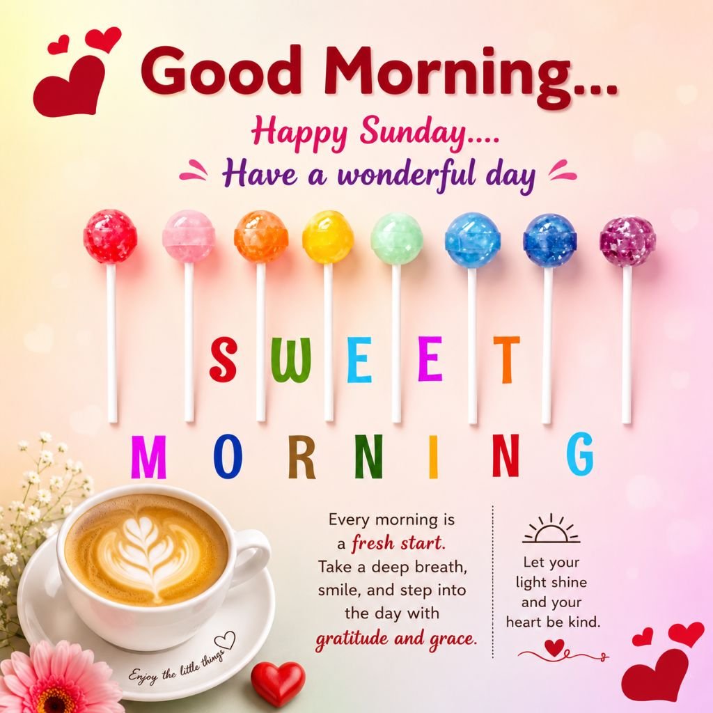 colorful rainbow lollipops good morning images with coffee