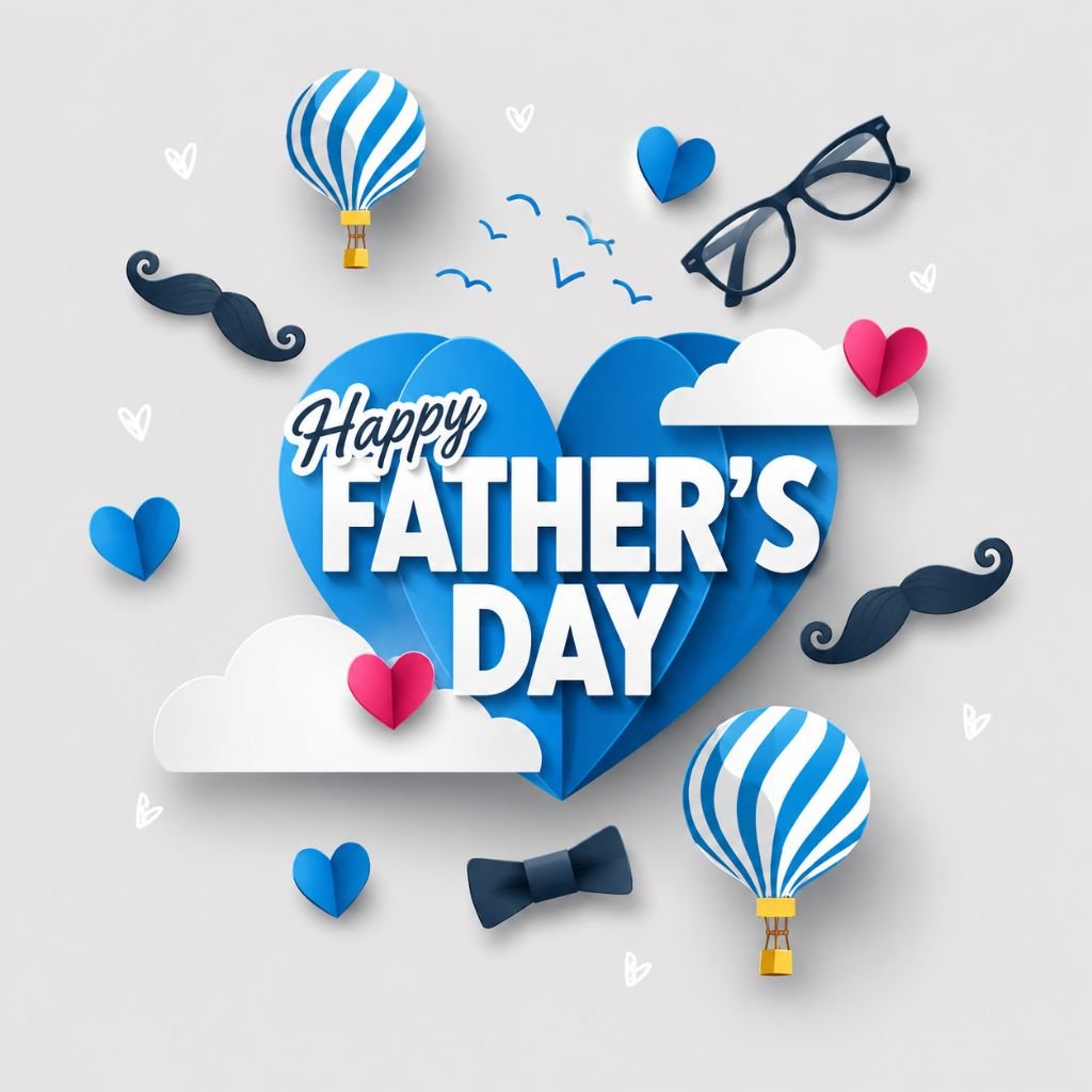 creative happy father’s day heart design image with mustache and balloon art