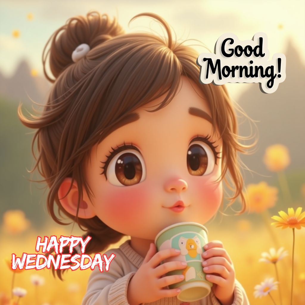 cute good morning girl with happy wednesday images