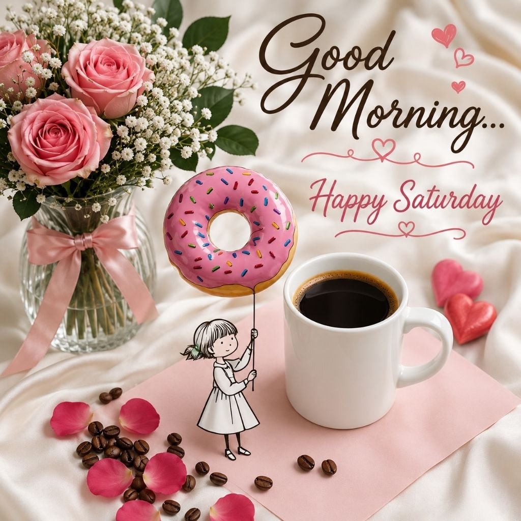 donut and coffee Saturday morning greeting