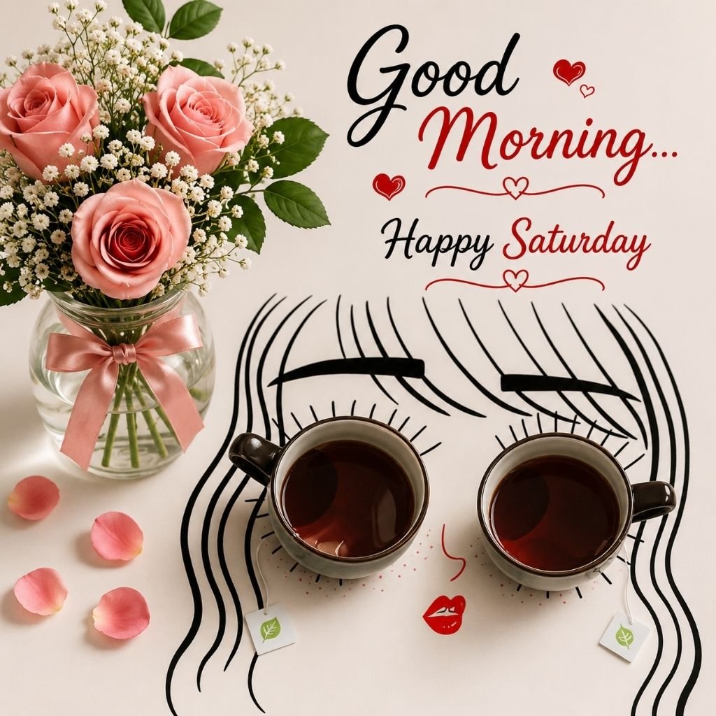 floral tea cup Saturday morning greeting