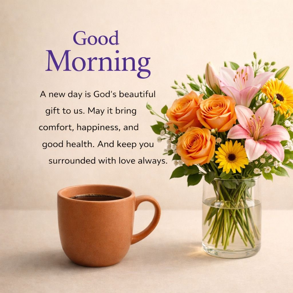 good morning blessings with coffee and flowers