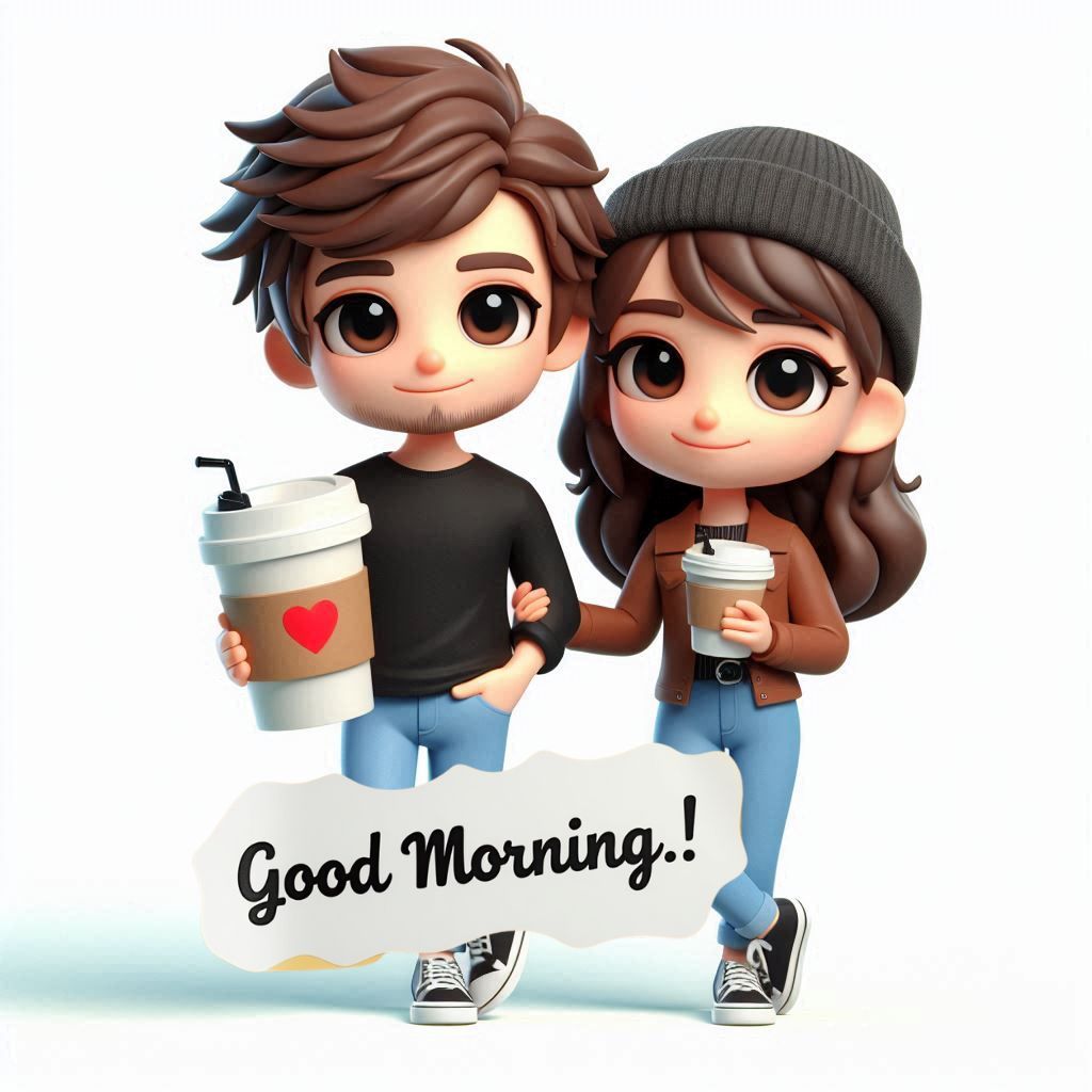 good morning cute cartoon couple