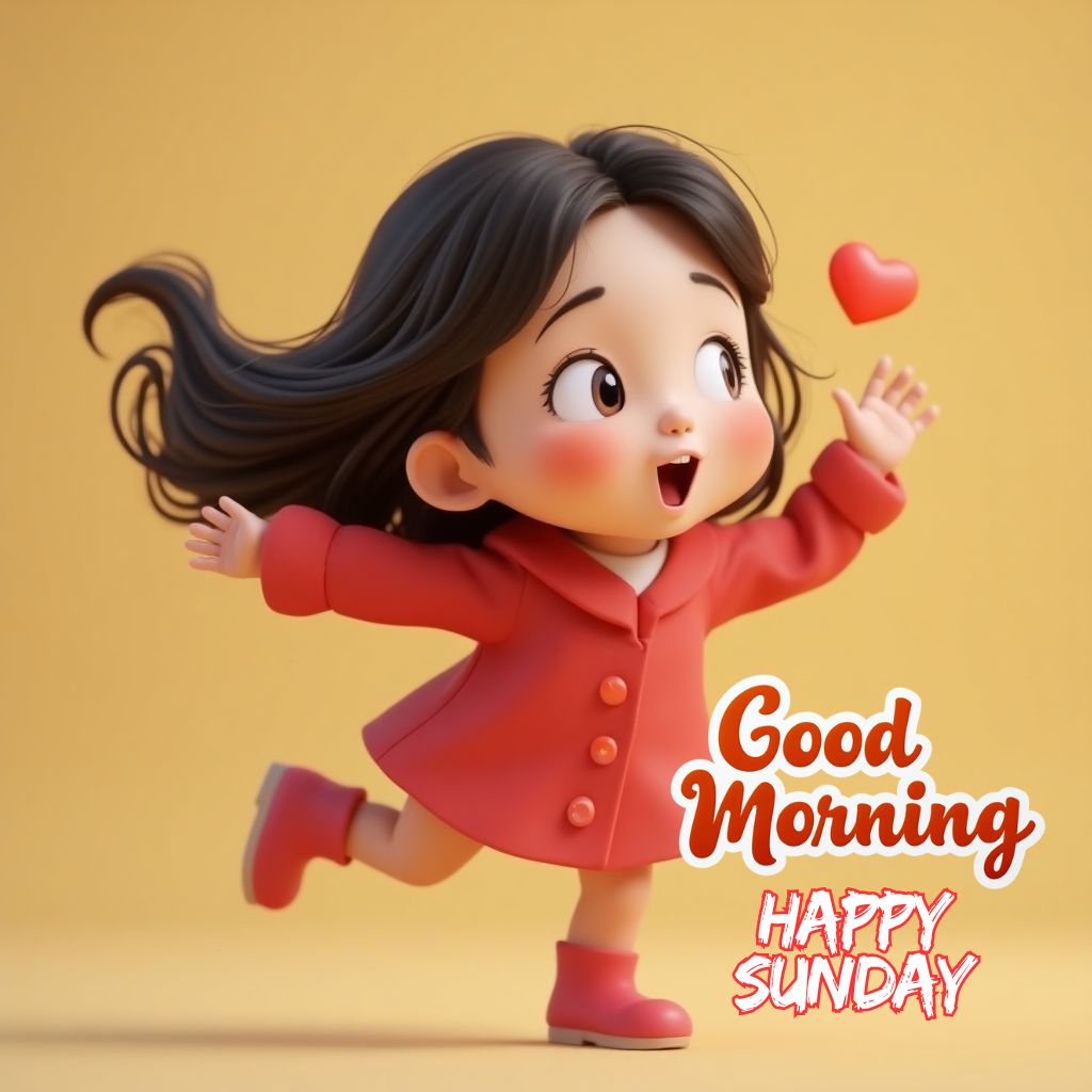 good morning cute girl cartoon images with happy sunday wishes