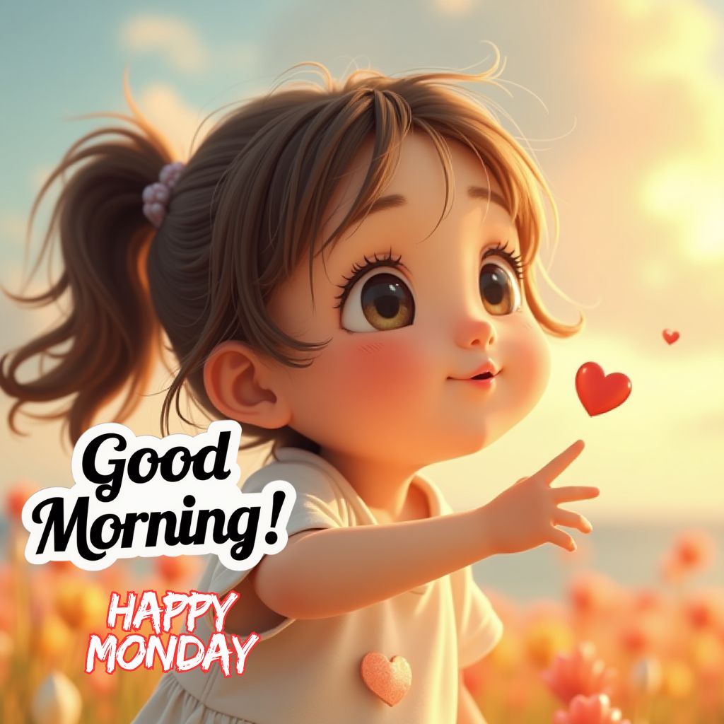 good morning cute girl pic with happy monday