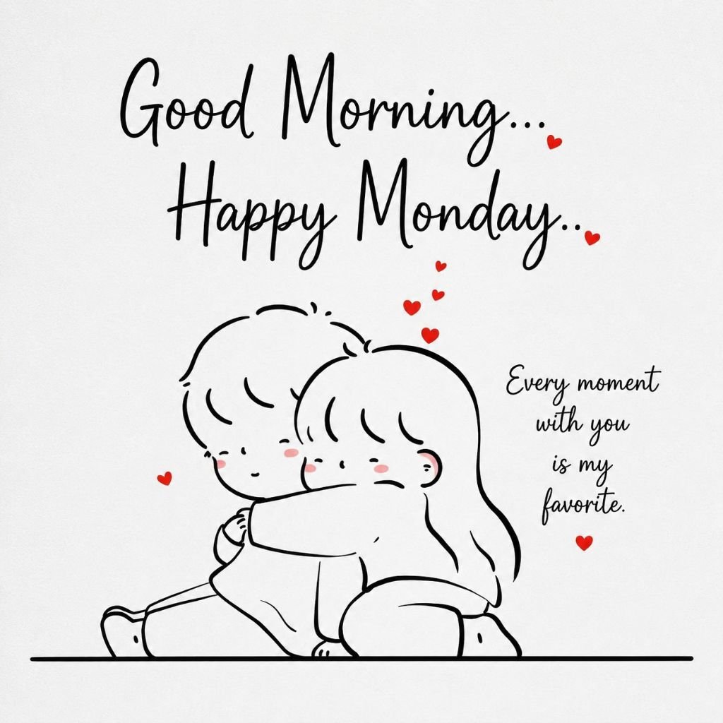 good morning happy Monday cute couple drawing