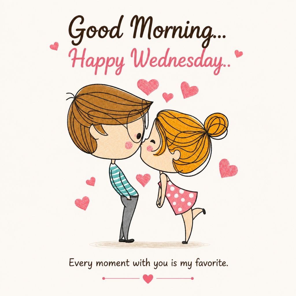 good morning happy Wednesday cute couple cartoon