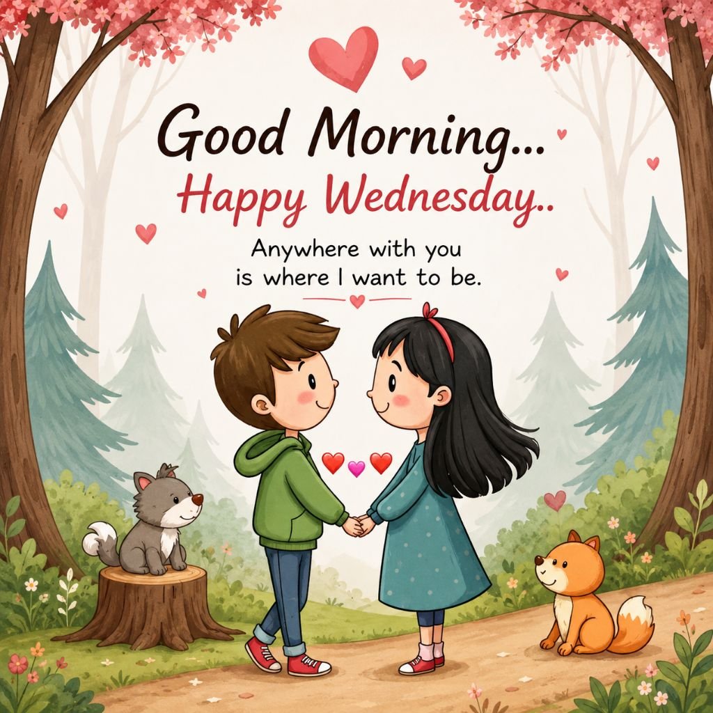 good morning happy Wednesday cute couple cartoon