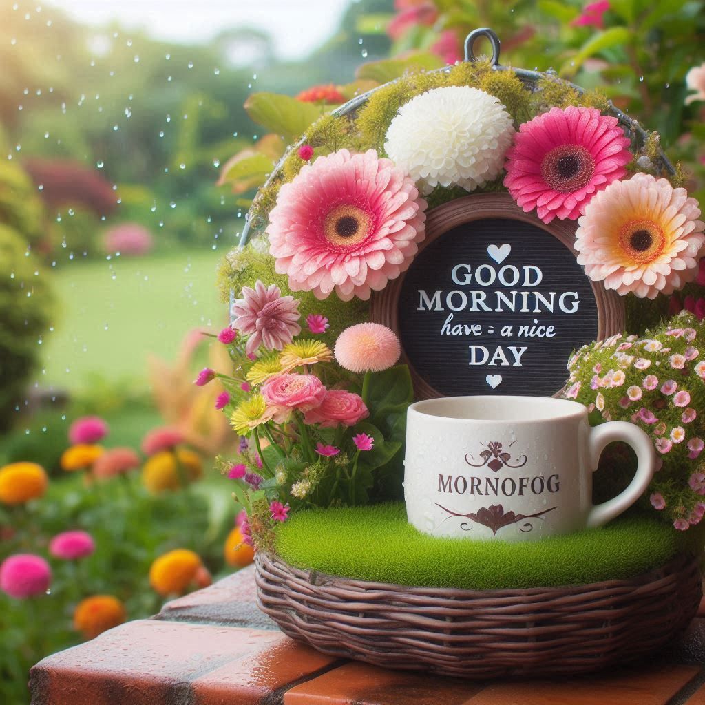 good morning images with coffee and flowers