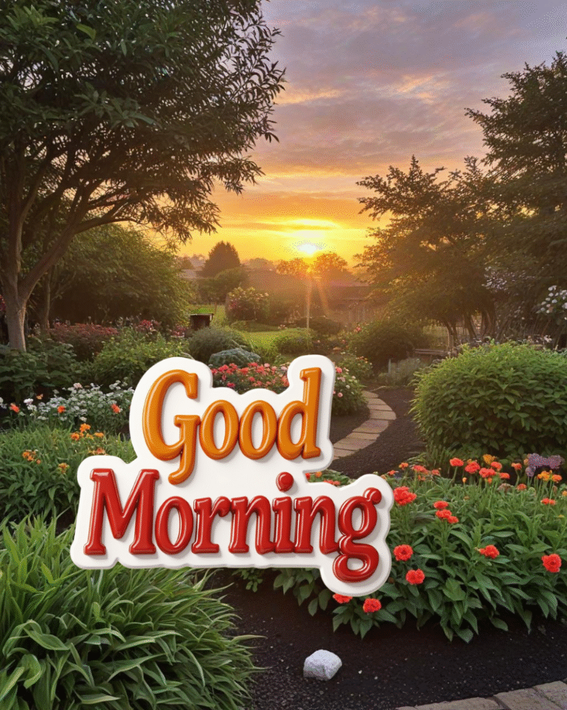 good morning with sunrise and flowers