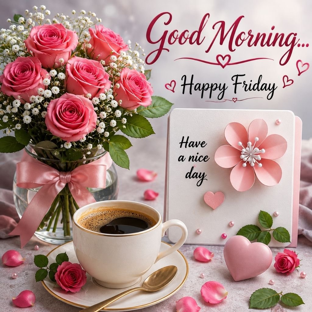 happy Friday floral coffee greeting