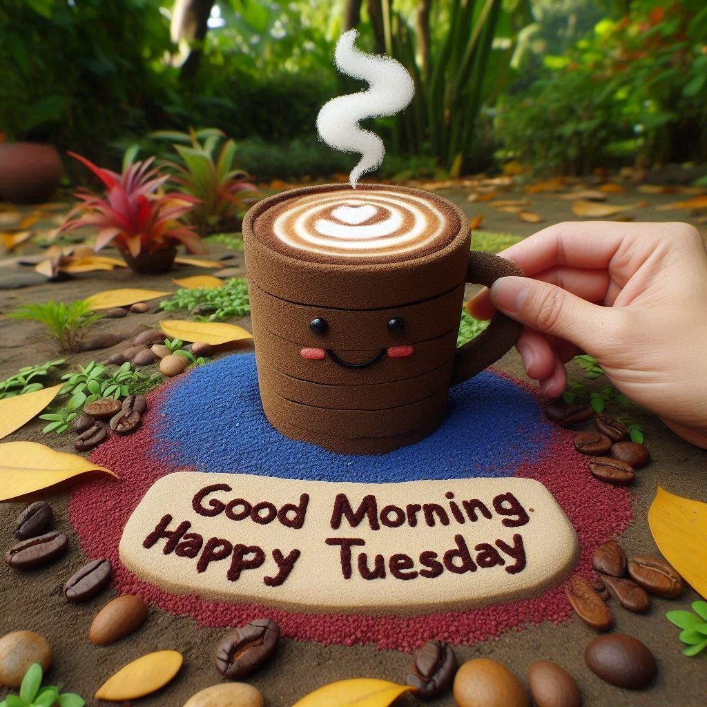 happy tuesday good morning images with coffee and nature