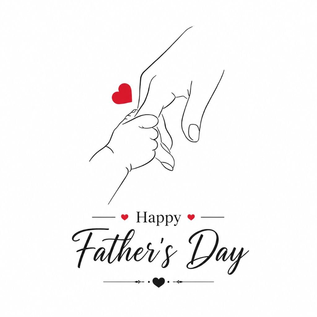 minimalist happy father’s day image with parent and child hand illustration