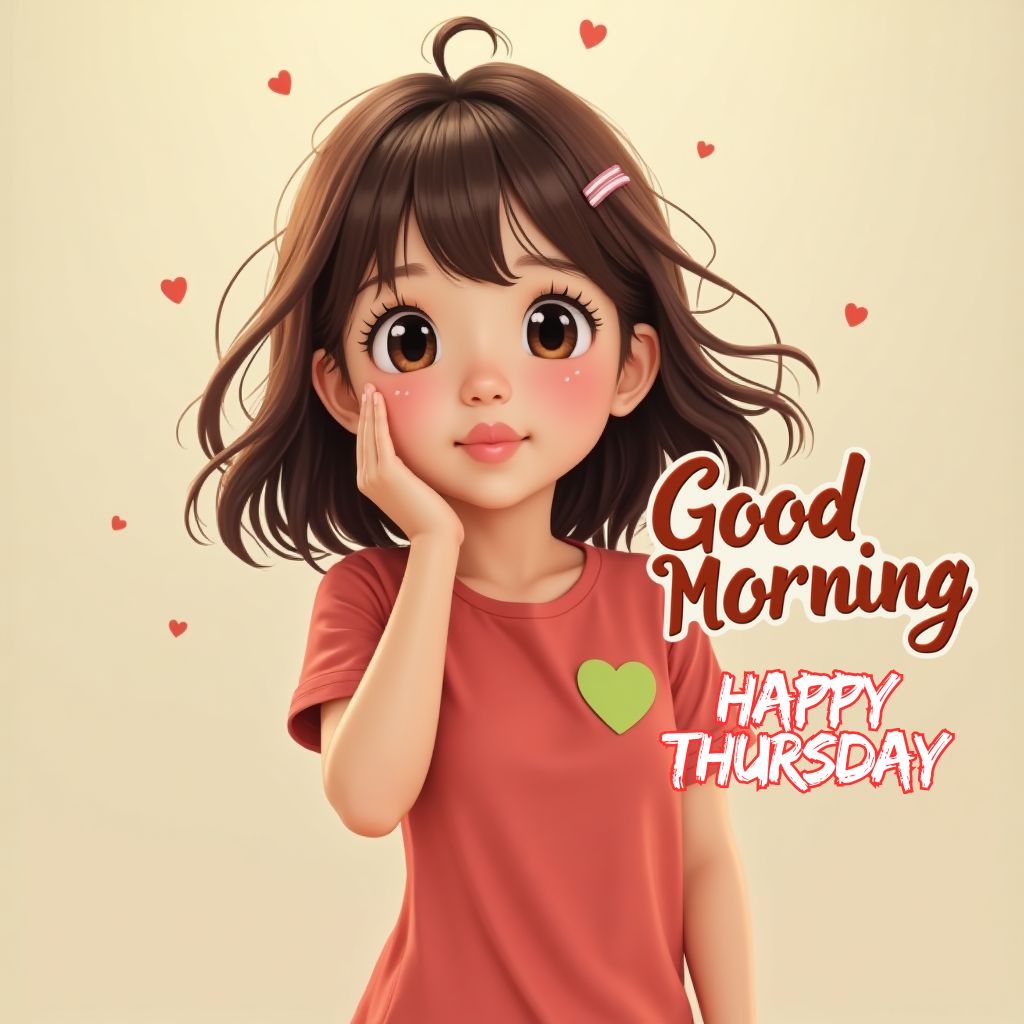 new good morning cartoon girl images with happy thursday wishes