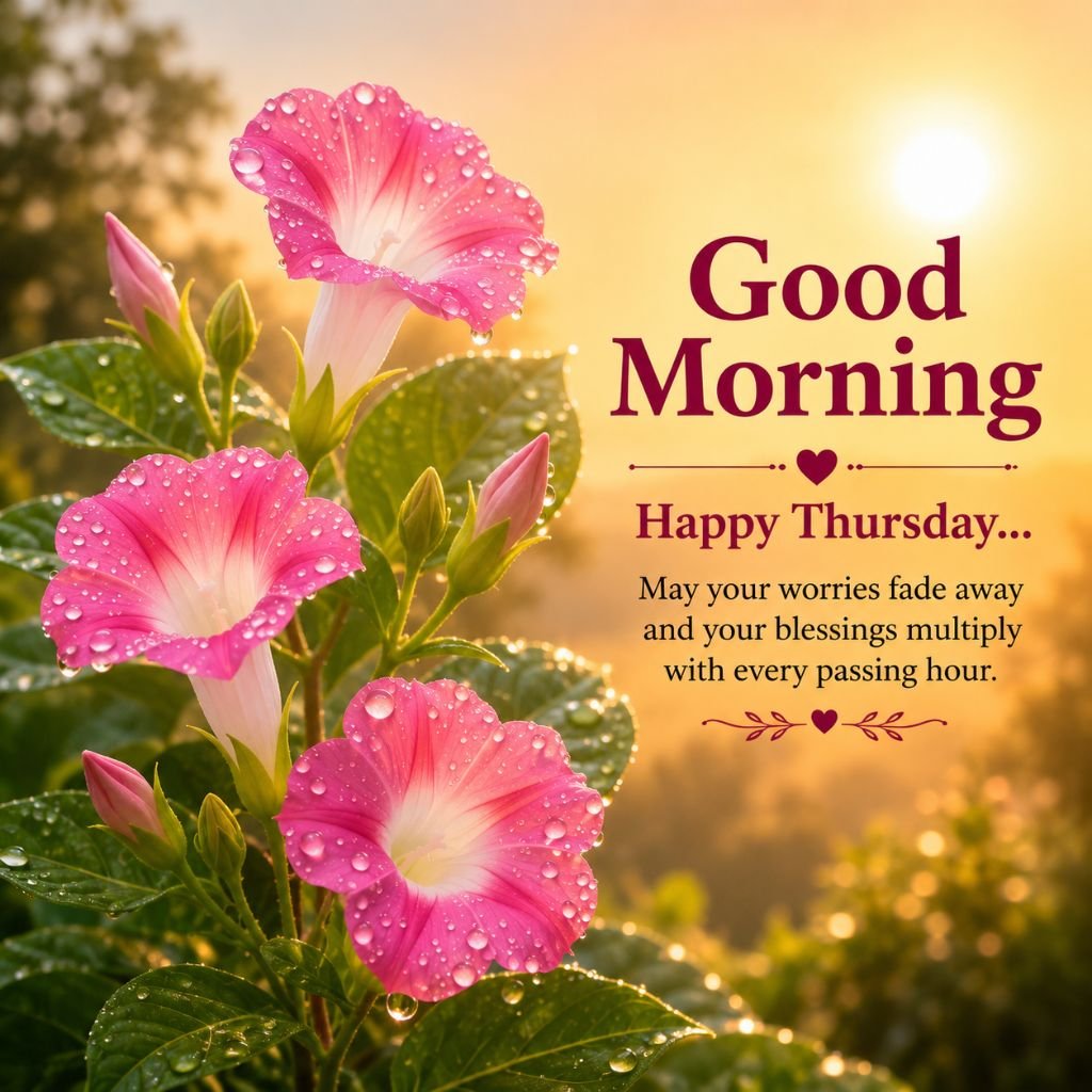 pink morning glory flowers with dew drops flower good morning images