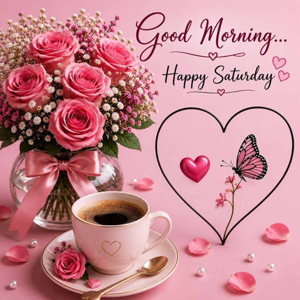 pink roses Saturday morning greeting