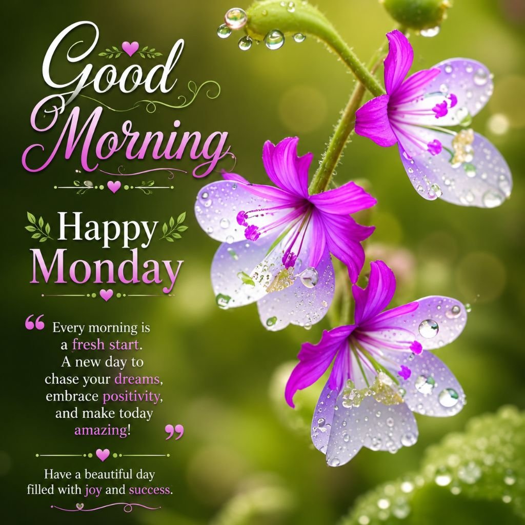 purple floral Monday greeting