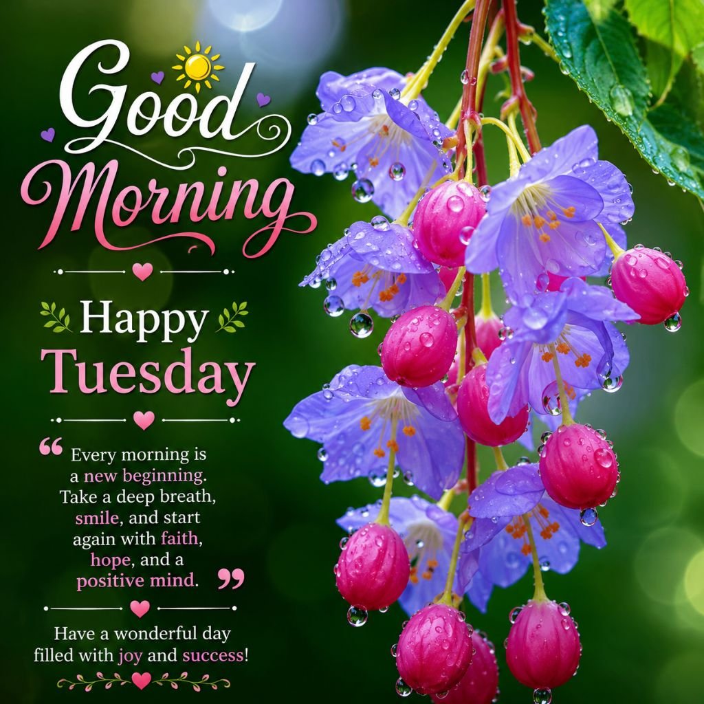 purple floral Tuesday morning greeting