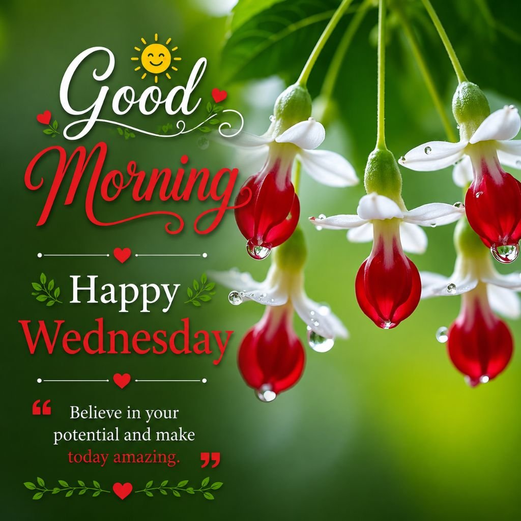 red and white flower Wednesday greeting