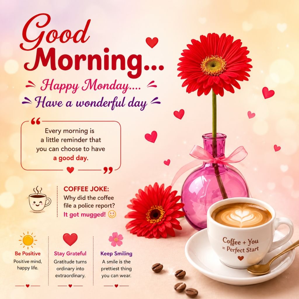 red gerbera flowers good morning coffee pictures