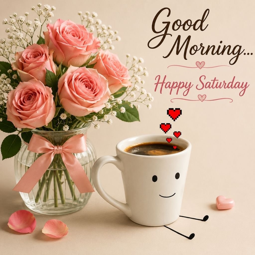 smiley coffee mug Saturday greeting