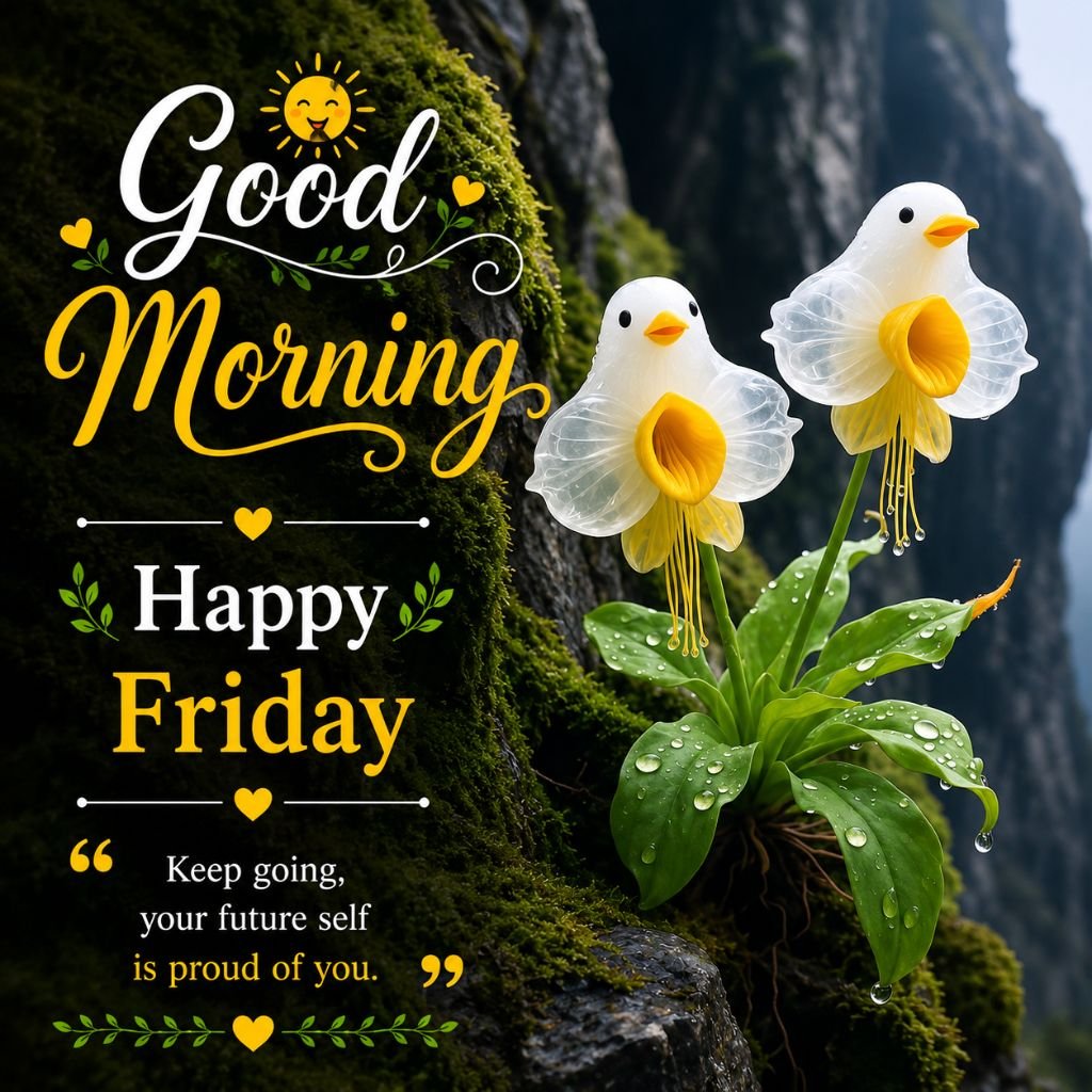 white bird flower Friday greeting